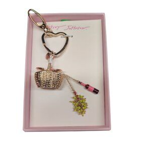Betsey Johnson Picnic Basket Bag Charm Keychain Grapes & Wine Bottle